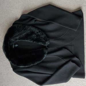 Alfani Merino Wool black sweater/jacket with detachable fur Xs